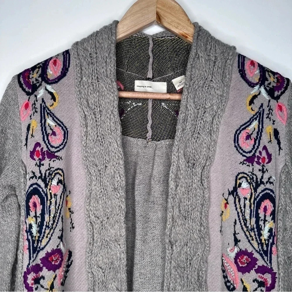 Sleeping On Snow Anthropologie Folklore Embroidered Fringe Hem Cardigan - Picture 4 of 11